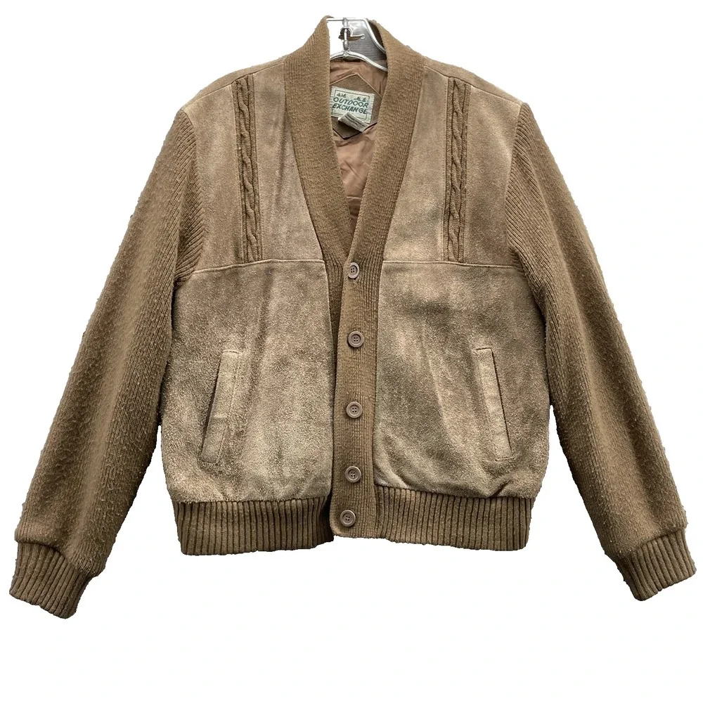 VTG Outdoor Exchange Suede Leather Cardigan Jacket Large Grandpa Academia 70's